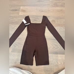 Aritzia Babaton Chocolate Long Sleeve Romper
